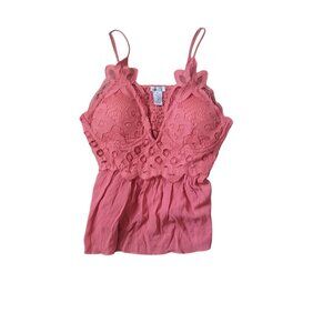 Rue‎ 21 Womens Y2K Lacey Babydoll Top Cami Tank Top Peach Feminine Stretch